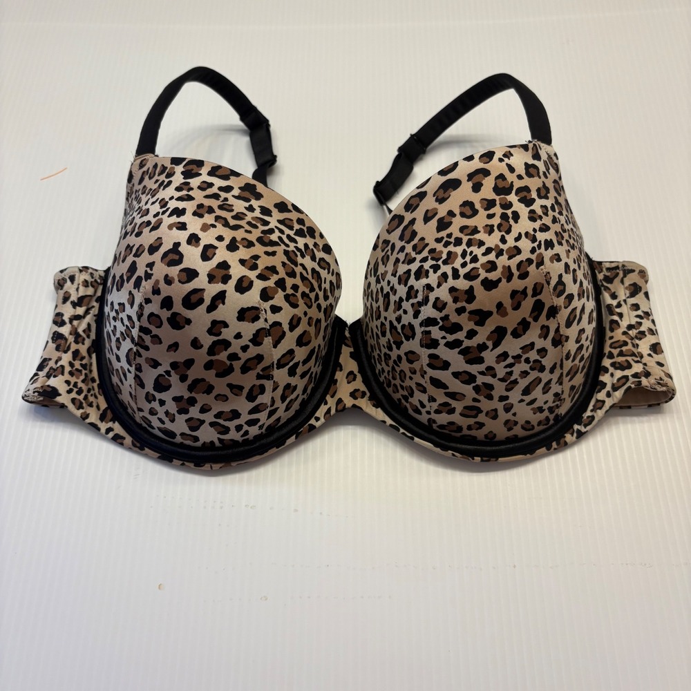 Cacique Underwire Bra Women 42D Tan Leopard Print Lined Full Coverage Boost